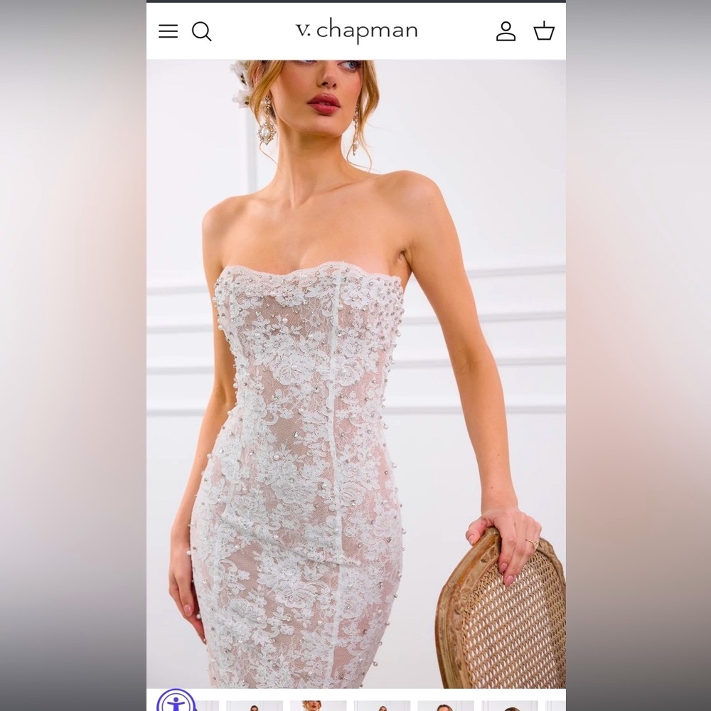 V. Chapman The Montague Dress in White Chantilly Lace